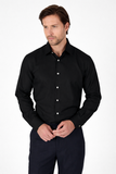 Long Sleeve Stiff Collar Pocketless Comfort Fit Cotton Shirt 1004250914