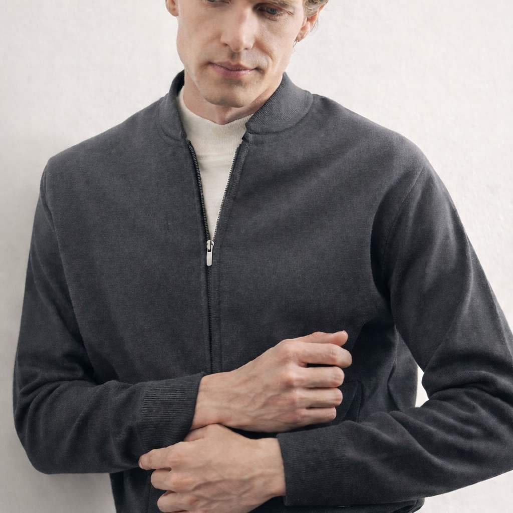 College Collar Long Sleeve Pocketless Comfort Fit Wool Knit Jacket (Model 1012255211)