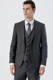 Gray Peak Lapel Suit with Vest 6 Drop Slim Fit Classic Suit 1001235166
