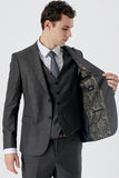 Gray Peak Lapel Suit with Vest 6 Drop Slim Fit Classic Suit 1001235166