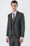 Gray Peak Lapel Suit with Vest 6 Drop Slim Fit Classic Suit 1001235166