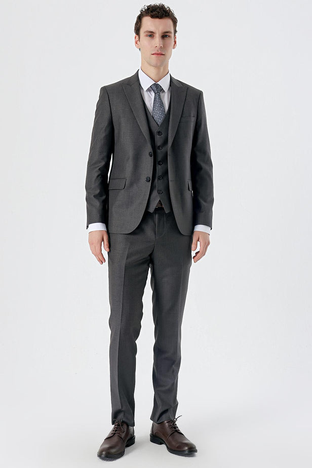 Gray Peak Lapel Suit with Vest 6 Drop Slim Fit Classic Suit 1001235166