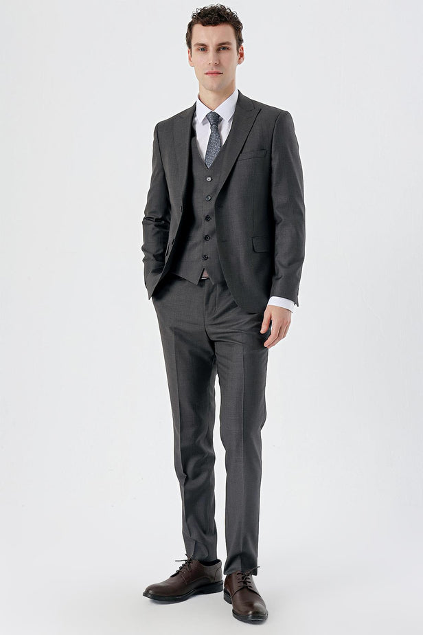 Gray Peak Lapel Suit with Vest 6 Drop Slim Fit Classic Suit 1001235166