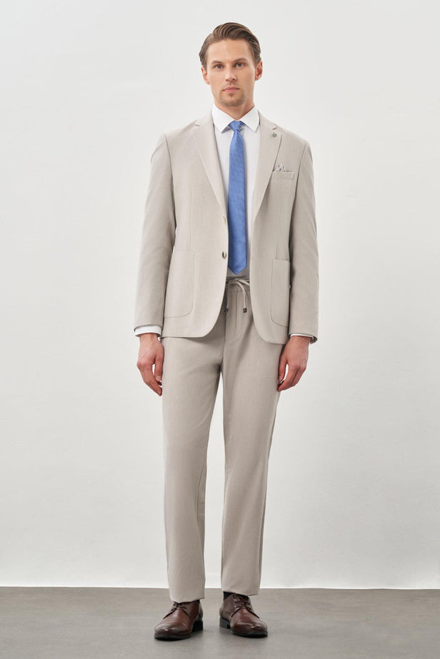 Gray Textured Notch Lapel Elastic Waist Stretch 6 Drop Slim Fit Suit 1001245270