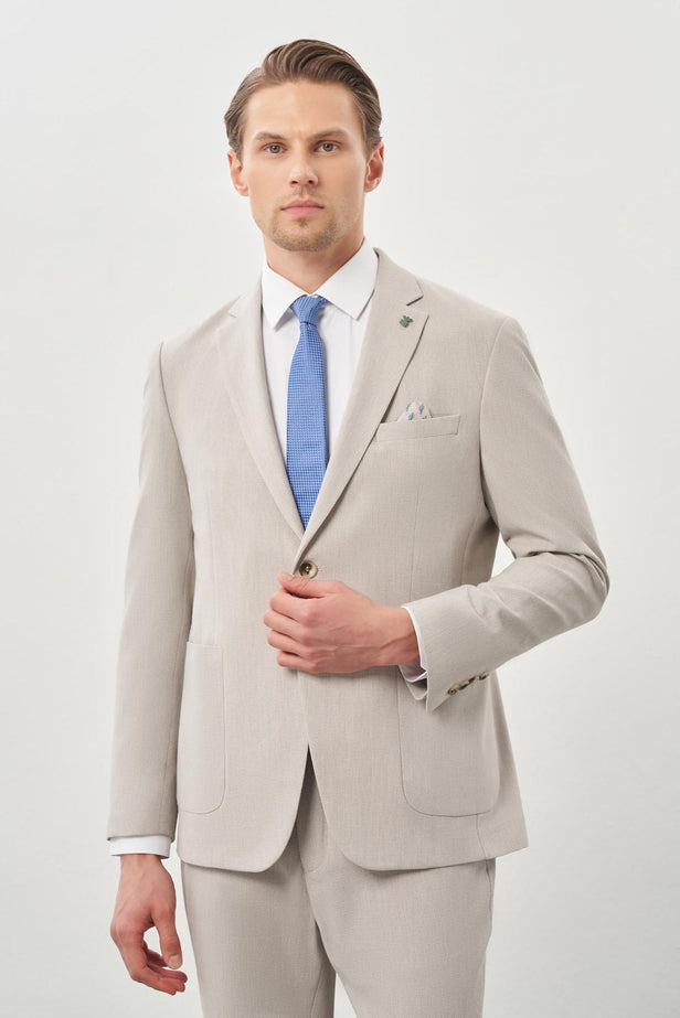 Gray Textured Notch Lapel Elastic Waist Stretch 6 Drop Slim Fit Suit 1001245270