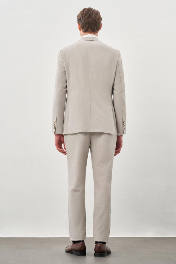 Gray Textured Notch Lapel Elastic Waist Stretch 6 Drop Slim Fit Suit 1001245270