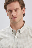 Beige Long Sleeve Checked Pocket Trim Comfort Fit Shirt 1004240228