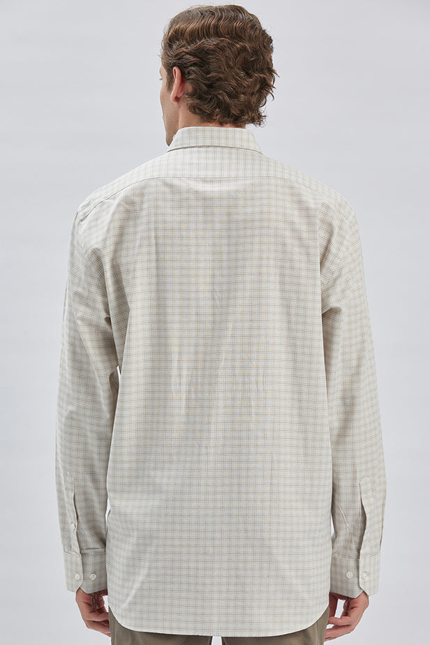 Beige Long Sleeve Checked Pocket Trim Comfort Fit Shirt 1004240228