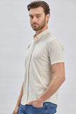 Cream Short Sleeve Self Patterned Jacquard Slim Fit T-Shirt 1011240150