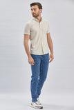 Cream Short Sleeve Self Patterned Jacquard Slim Fit T-Shirt 1011240150