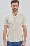 Cream Short Sleeve Self Patterned Jacquard Slim Fit T-Shirt 1011240150