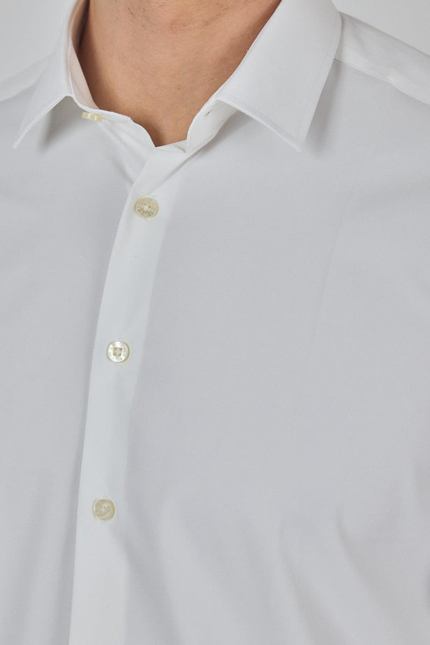 Long Sleeve Gabardine Hard Collar Pocketless Slim Fit Stretch Shirt 1004250234
