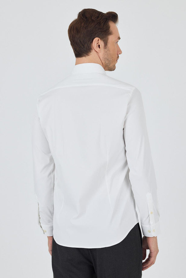 Long Sleeve Gabardine Hard Collar Pocketless Slim Fit Stretch Shirt 1004250234