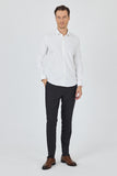 Long Sleeve Gabardine Hard Collar Pocketless Slim Fit Stretch Shirt 1004250234
