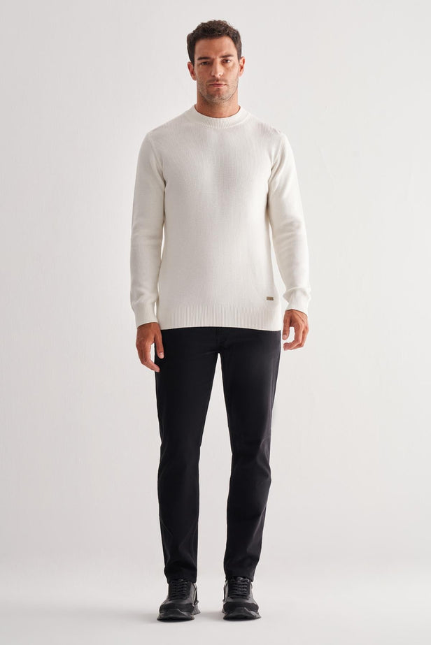 Crew Neck Long Sleeve Pocketless Standard Fit Cotton Knitwear 1012260150