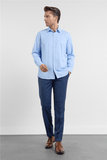 Light Blue Long Sleeve Hard Collar Pocketless Comfort Fit Shirt 1004255914