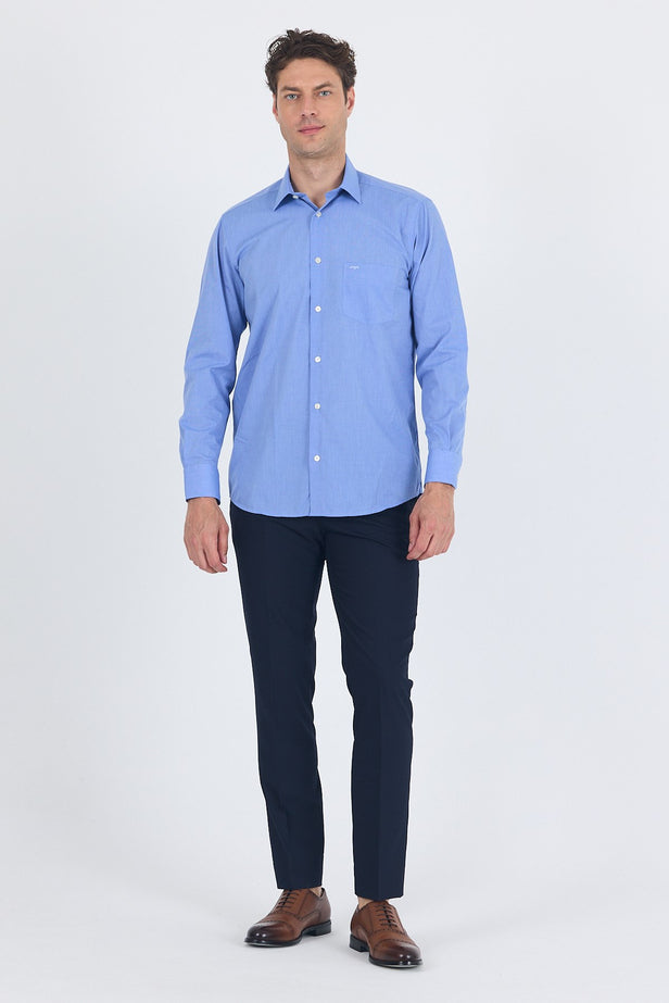 Light Blue Long Sleeve Hard Collar Pocket Comfort Fit Shirt 1004260002