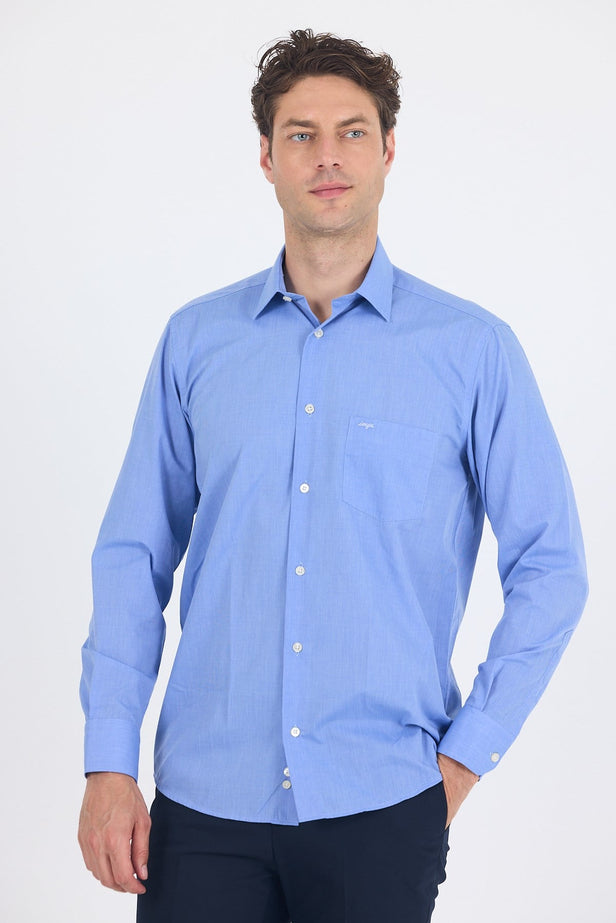 Light Blue Long Sleeve Hard Collar Pocket Comfort Fit Shirt 1004260002
