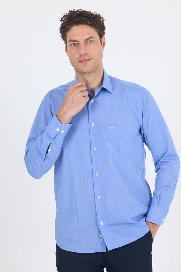 Light Blue Long Sleeve Hard Collar Pocket Comfort Fit Shirt 1004260002