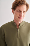 Zippered Stand Collar Long Sleeve Pocketless Comfort Fit Cotton Knitwear 1012255201