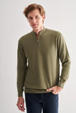 Zippered Stand Collar Long Sleeve Pocketless Comfort Fit Cotton Knitwear 1012255201
