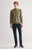 Zippered Stand Collar Long Sleeve Pocketless Comfort Fit Cotton Knitwear 1012255201