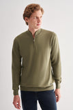Zippered Stand Collar Long Sleeve Pocketless Comfort Fit Cotton Knitwear 1012255201