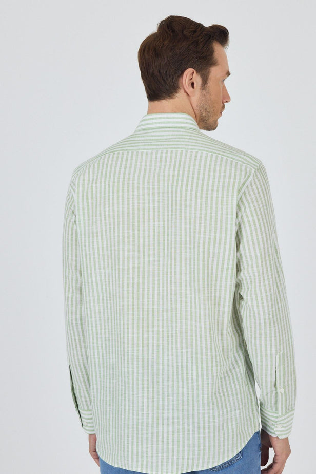 Convertible Sleeve Striped Pocketless Comfort Fit Cotton Shirt 1004250128