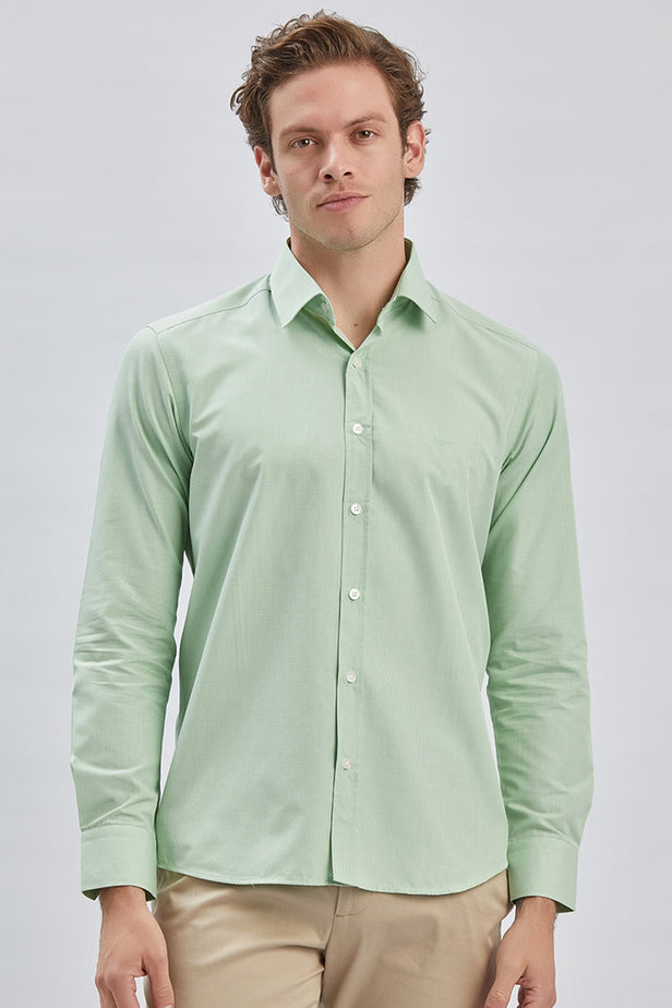 Long Sleeve Hard Collar Pocketless Slim Fit Shirt 1004240230