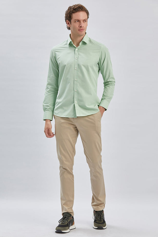 Long Sleeve Hard Collar Pocketless Slim Fit Shirt 1004240230
