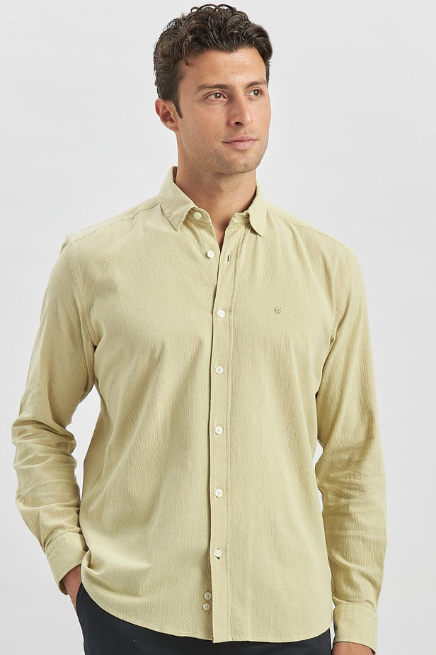 Long Sleeve Embossed Trimmed 100% Cotton Casual Slim Fit Shirt 1004240247