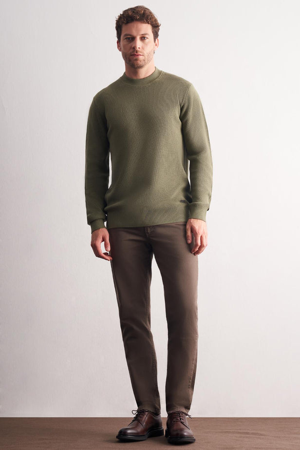 Half Turtleneck Long Sleeve Pocketless Comfort Fit Cotton Knitwear 1012255203