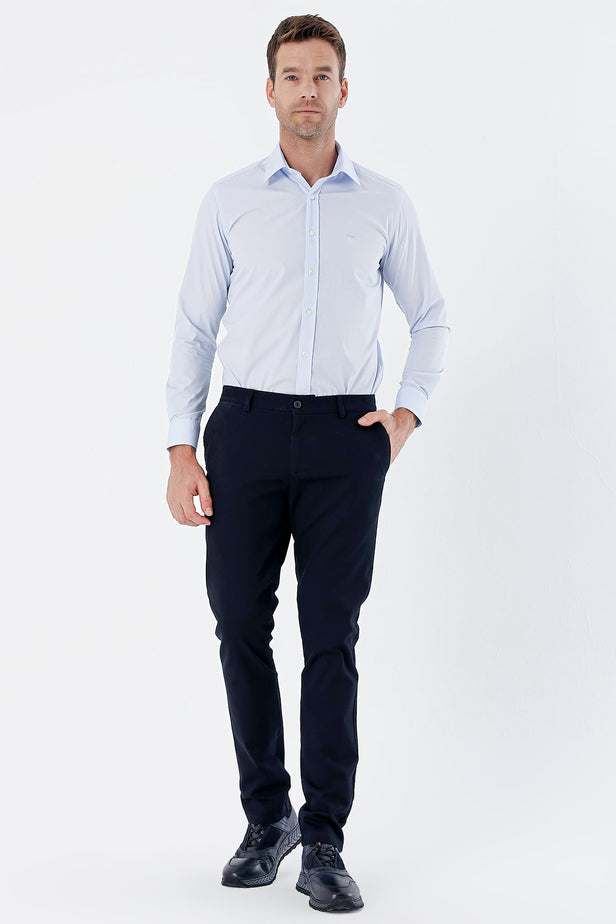 Side Pocket Textured Slim Fit Chino Trousers 1003235117