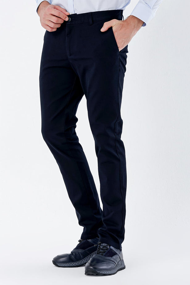 Side Pocket Textured Slim Fit Chino Trousers 1003235117