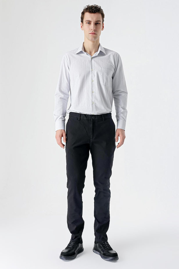 Side Pocket Textured Slim Fit Chino Trousers 1003235117
