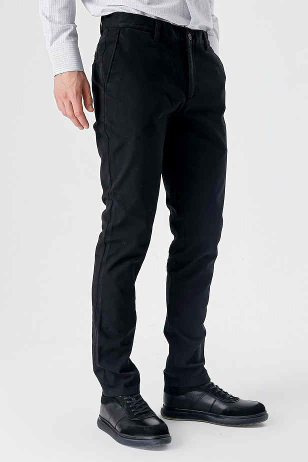 Side Pocket Textured Slim Fit Chino Trousers 1003235117