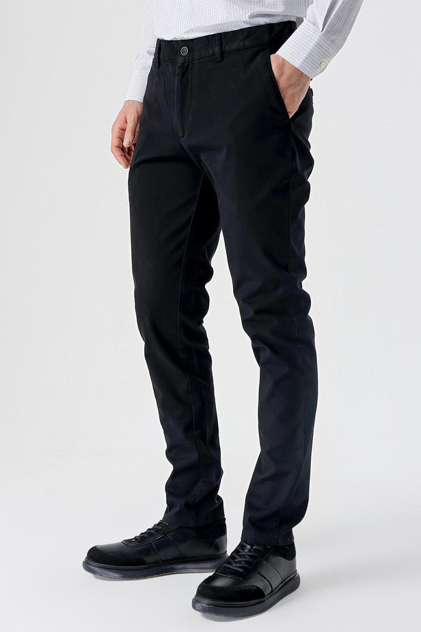 Side Pocket Textured Slim Fit Chino Trousers 1003235117