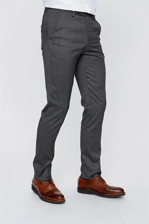 IMZA Men's Dobby Comfort Fit Stretch Classic Trousers – Dark Charcoal – 1003225154
