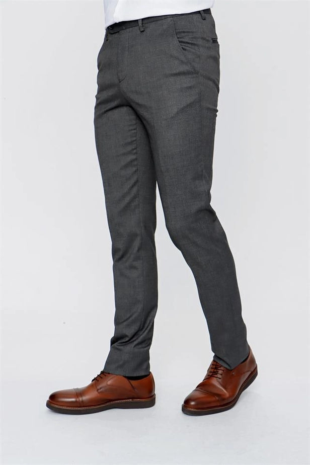 IMZA Men's Dobby Comfort Fit Stretch Classic Trousers – Dark Charcoal – 1003225154