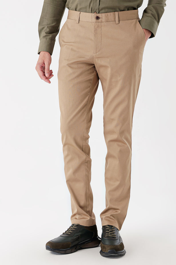 Side Pocket Textured Slim Fit Casual Chino Trousers 1003230173