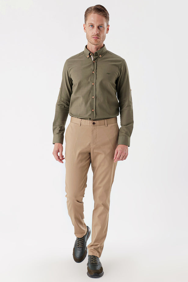 Side Pocket Textured Slim Fit Casual Chino Trousers 1003230173