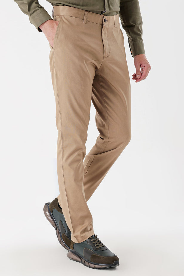 Side Pocket Textured Slim Fit Casual Chino Trousers 1003230173