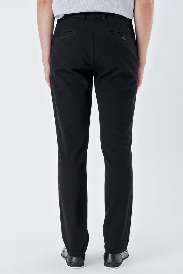 Black Side Pocket Textured Slim Fit Chino Trousers 1003230172