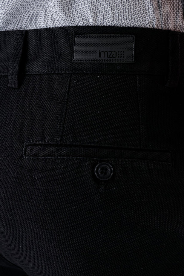 Black Side Pocket Textured Slim Fit Chino Trousers 1003230172