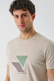 Dark Beige Printed Crew Neck Casual Slim Fit T-Shirt 1011240168
