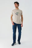 Dark Beige Printed Crew Neck Casual Slim Fit T-Shirt 1011240168