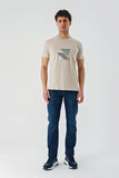Dark Beige Printed Crew Neck Casual Slim Fit T-Shirt 1011240168