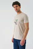 Dark Beige Printed Crew Neck Casual Slim Fit T-Shirt 1011240168