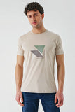 Dark Beige Printed Crew Neck Casual Slim Fit T-Shirt 1011240168