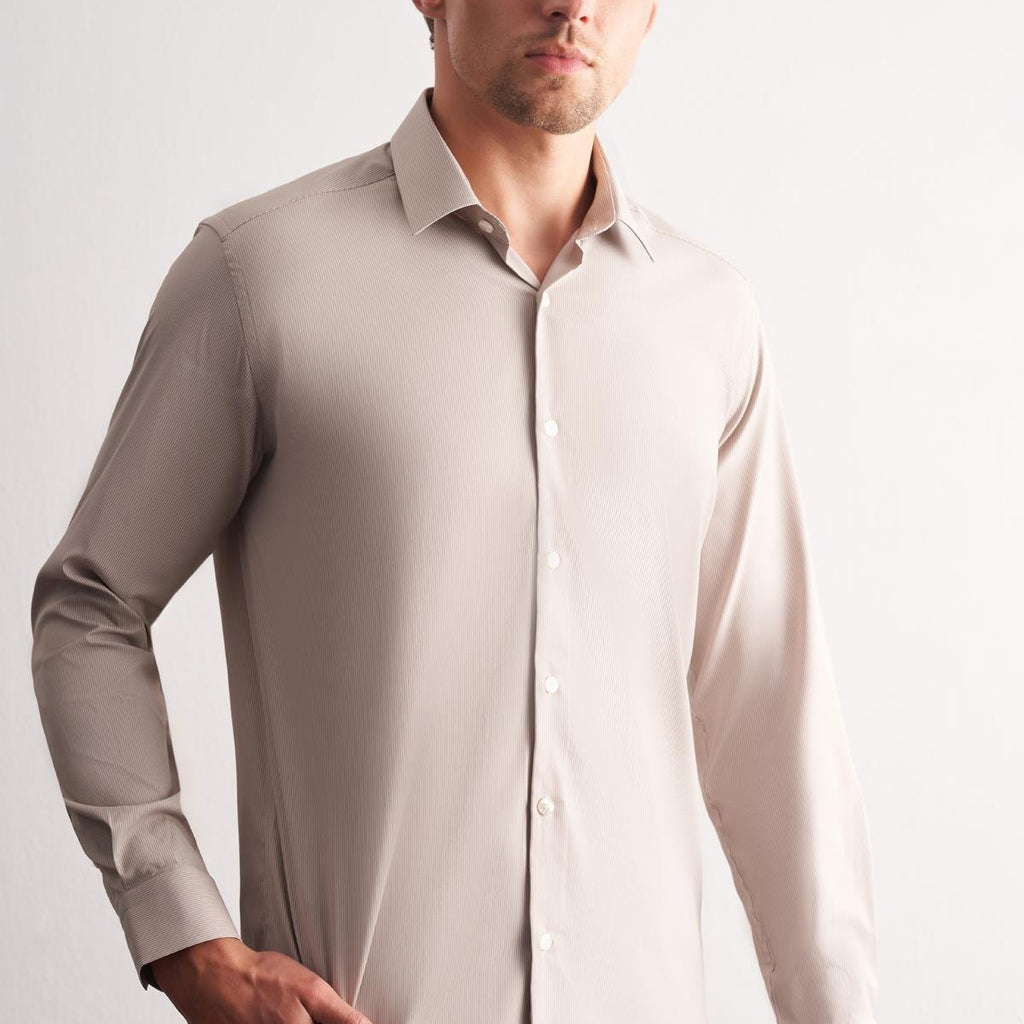 Hard Collar Striped Long Sleeve Slim Fit Flexible Shirt (Model 1004255176)